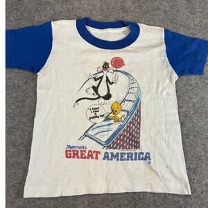 VINTAGE 80s Sylvester Tweety Shirt Toddler 4T White Marriotts Great America Tee